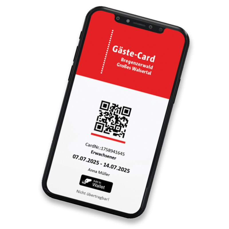 Vorteile der Gäste Karte Bregenzerwald entdecken, bereits ab der 1. Übernachtung gültig ab einem Aufenthalt von 3 Nächten.